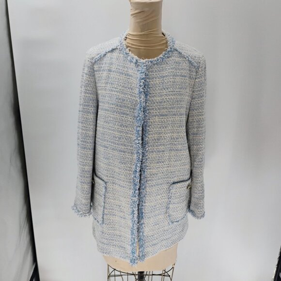 Zara Tweed Jacket Zara Blazer Size XL Zara Blazer long lined open cardigan coat - Picture 4 of 16